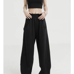 Y2K Black/Beige Wide Leg Sweatpants - DB46