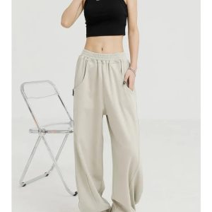 Y2K Black/Beige Wide Leg Sweatpants - DB46