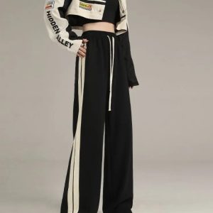 Y2K Black/Brown Striped Wide Leg Sweatpants