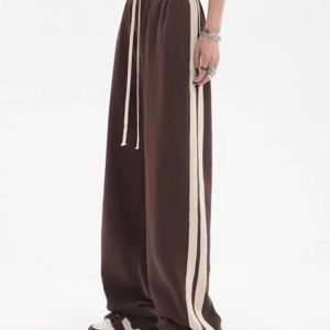 Y2K Black/Brown Striped Wide Leg Sweatpants