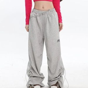 Y2K Black/Gray Baggy Wide Leg Drawstring Sweatpants