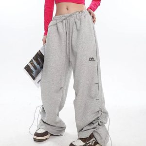 Y2K Black/Gray Baggy Wide Leg Drawstring Sweatpants