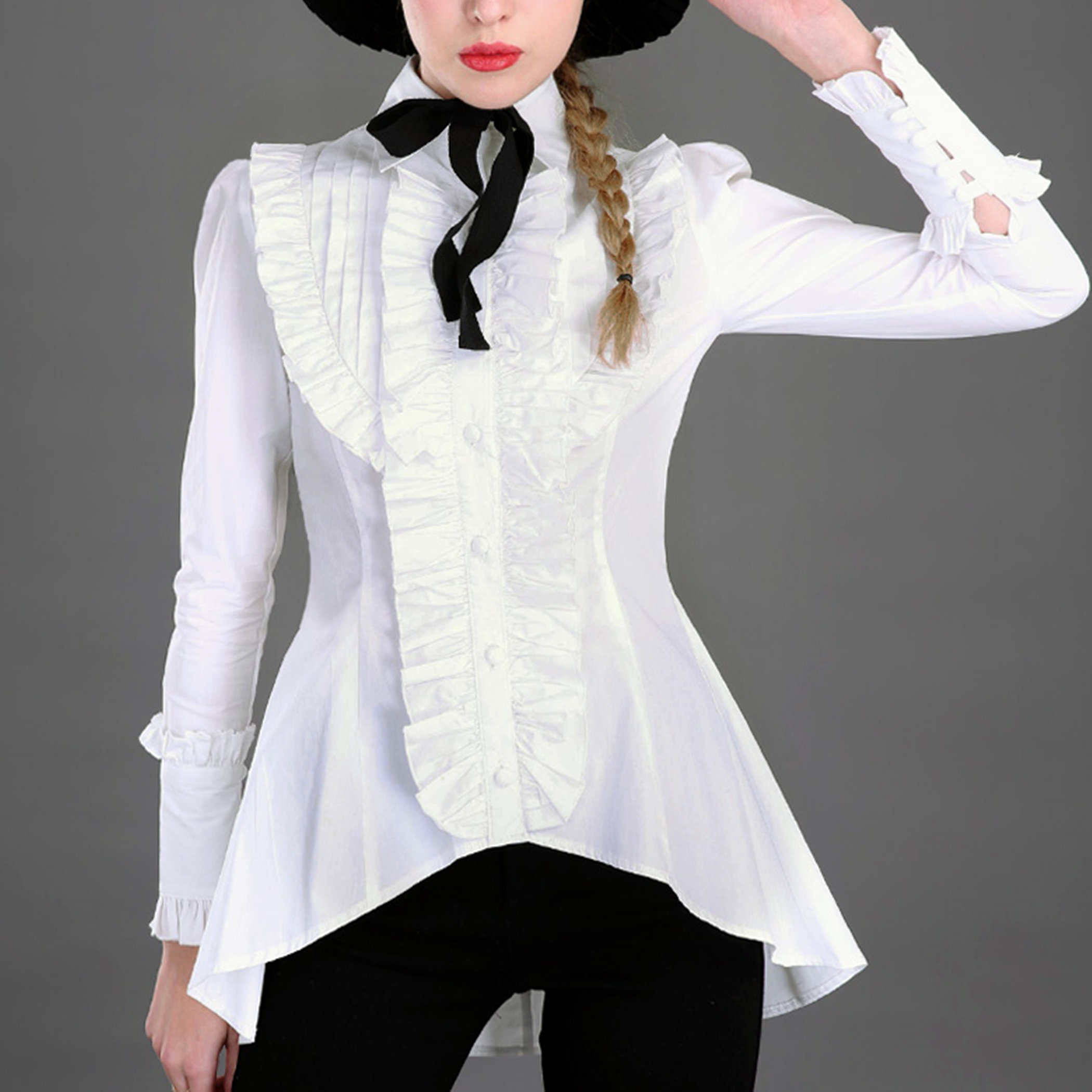 Y2K Black/White Cotton Lolita Ruffle Shirt