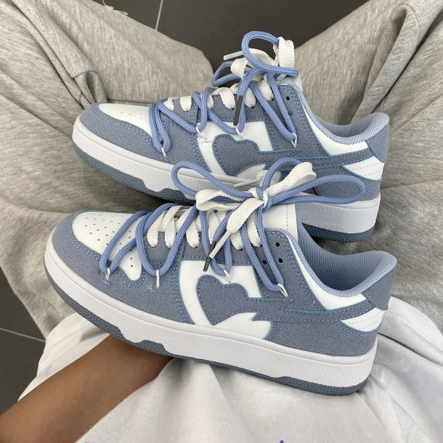 Y2K Blue Heart Sneakers - Lace Up Trainers for Couples & College Girls
