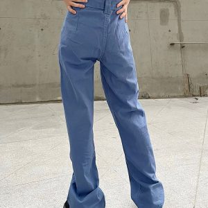 Y2K Blue Jeans Streetwear - Low Rise Denim Pants