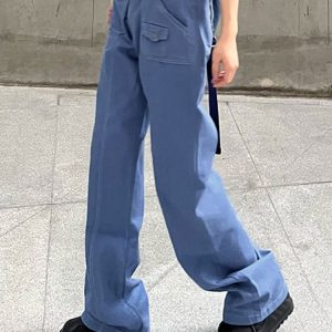 Y2K Blue Jeans Streetwear - Low Rise Denim Pants