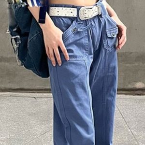 Y2K Blue Jeans Streetwear - Low Rise Denim Pants