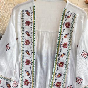 Y2K Bohemian Embroidered Tassel Chiffon Cardigan