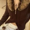 Y2K Brown Fur Knitted Double Zip Jacket