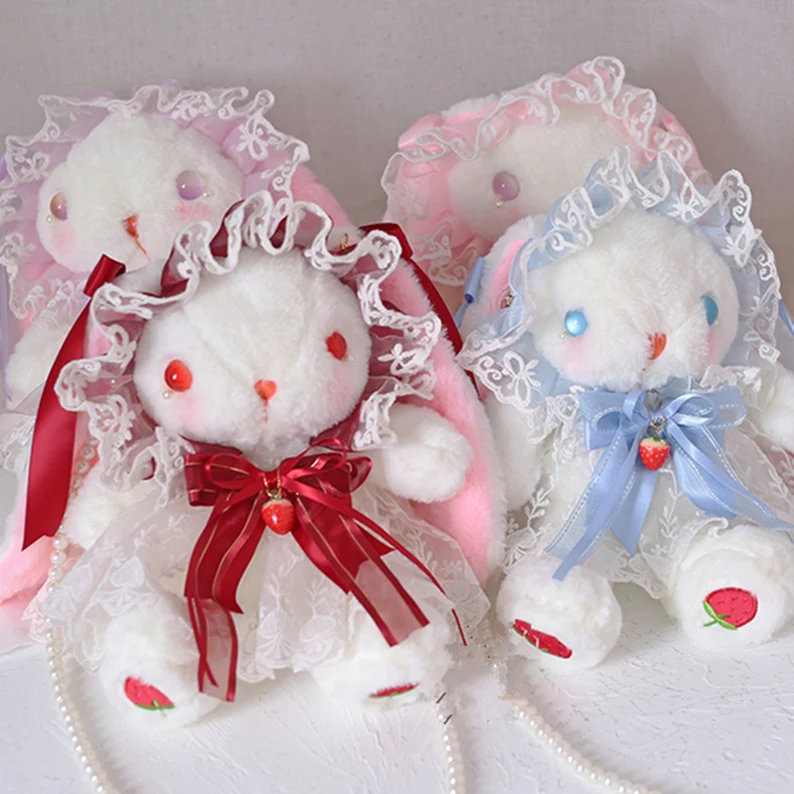 Y2K Bunny Mini Bag - Fluffy Crossbody Lace - Lolita Style Purse