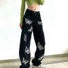 Y2K Butterfly Print Black Women Jeans