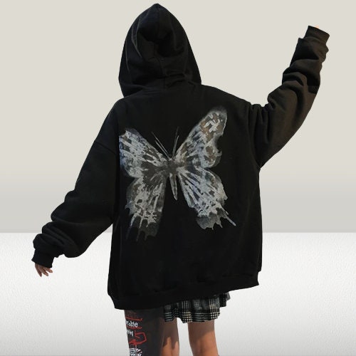 Y2K Butterfly Print Oversize Hoodie - Trendy and Cozy Fashion Essential