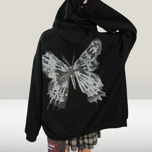 Y2K Butterfly Print Oversize Hoodie - Trendy and Cozy Fashion Essential
