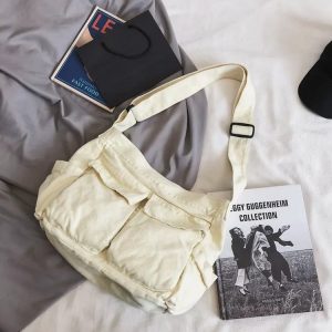 Y2K Canvas Crossbody Messenger Bag - Trendy Vintage Style for Everyday Use