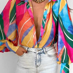 Y2K Chic Bohemian Retro Tulle Blouse with Lantern Sleeves