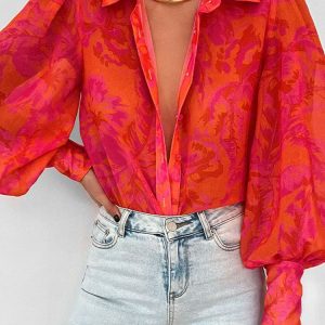 Y2K Chic Bohemian Retro Tulle Blouse with Lantern Sleeves