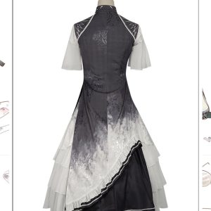 Y2K Chinese Lolita Dress - Elegant Floral Embroidered Mandarin Collar Design