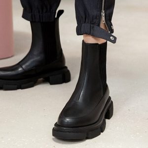 Y2K Chunky Leather Ankle Boots