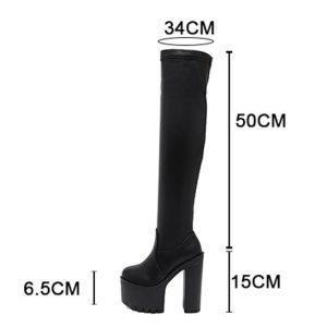 Y2K Chunky Velvet Thigh High Heel Boots - Gothic Punk Cosplay Emo Style