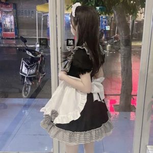 Y2K Clothing - Black and White Plaid Maid Dress