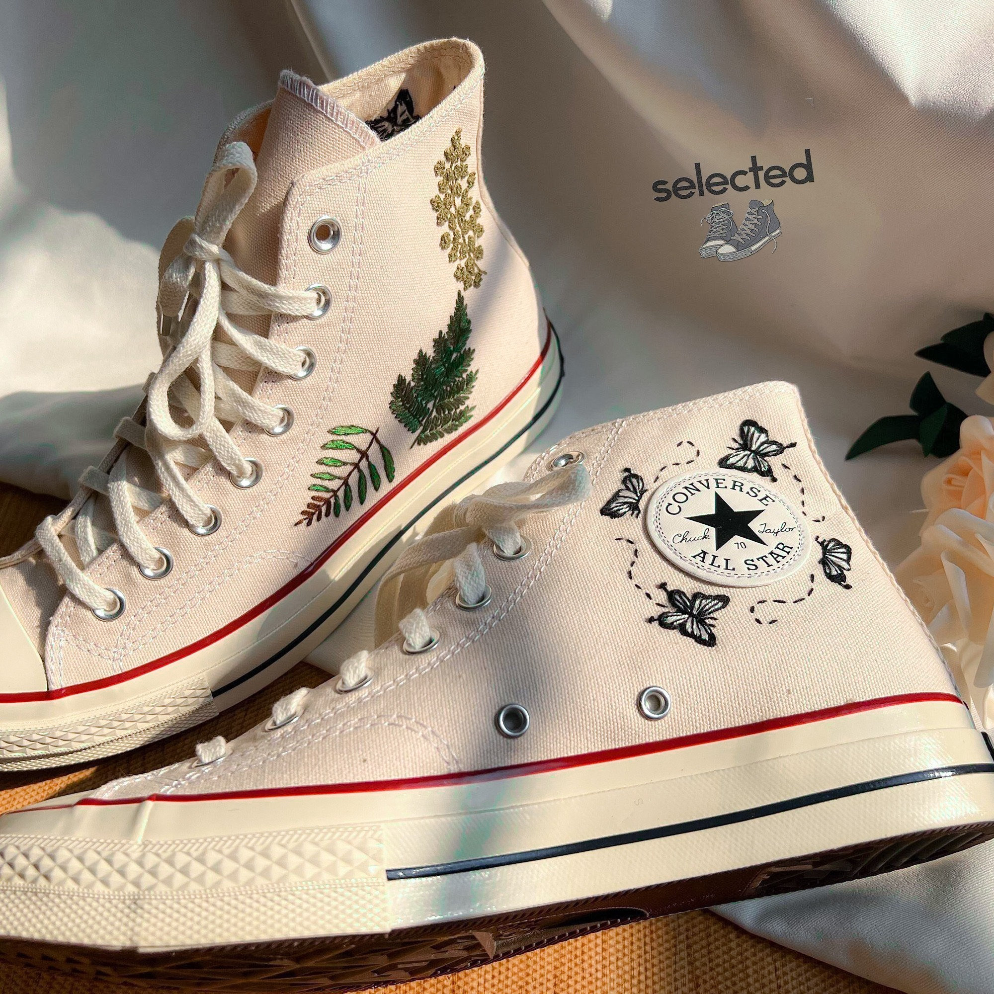 Y2K Clothing - Embroidered Leaves Converse