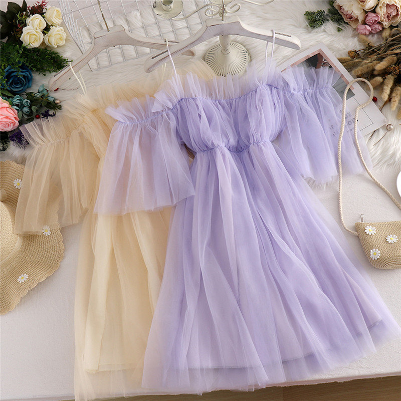 Y2K Clothing: Cute Off Shoulder Tulle Dress