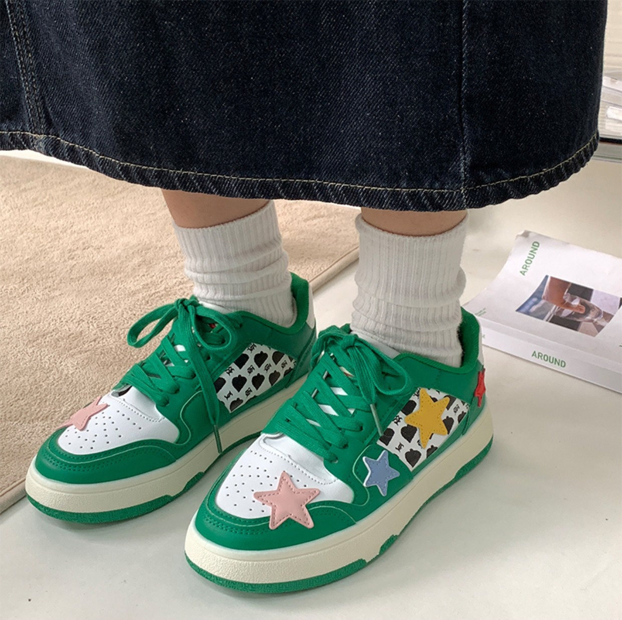 Y2K Clothing Fashion Green Star Sneakers