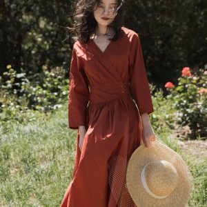 Y2K Clothing: Linen Wrap Dress for Women