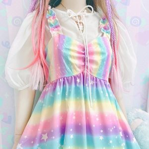 Y2K Clothing: Sweet Yume Kawaii Ruffle Strap Chiffon Dress