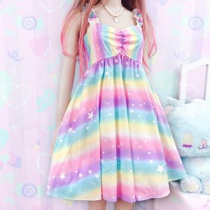 Y2K Clothing: Sweet Yume Kawaii Ruffle Strap Chiffon Dress