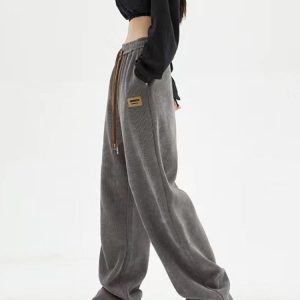 Y2K Corduroy Baggy Sweatpants - Beige/Black/Gray