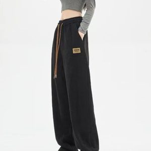 Y2K Corduroy Baggy Sweatpants - Beige/Black/Gray