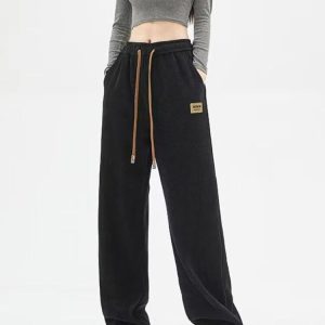 Y2K Corduroy Baggy Sweatpants - Beige/Black/Gray