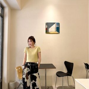 Y2K Cow Print Wide Leg Pants for Women