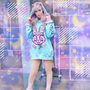 Y2K Creepy Cute Harajuku Hoodie - Injured Bunny Design