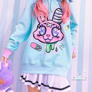 Y2K Creepy Cute Harajuku Hoodie - Injured Bunny Design