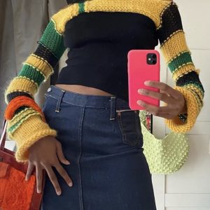 Y2K Crochet Long Sleeve Distressed Cropped Jumper