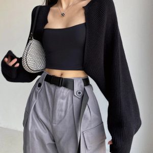 Y2K Cropped Knitted Cardigan Sweater