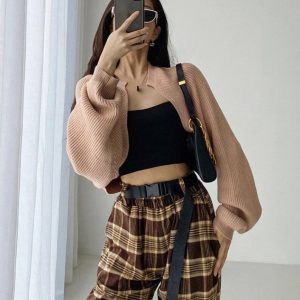 Y2K Cropped Knitted Cardigan Sweater