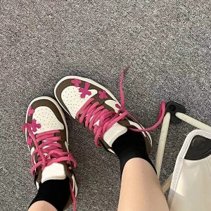 Y2K Cross Sneakers - Pinkish Brown Platform Shoes