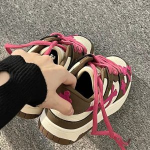 Y2K Cross Sneakers - Pinkish Brown Platform Shoes