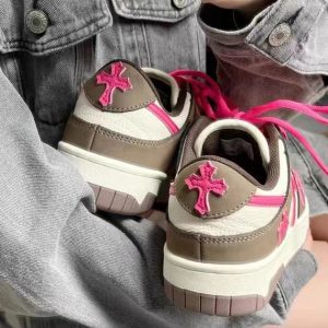 Y2K Cross Sneakers - Pinkish Brown Platform Shoes