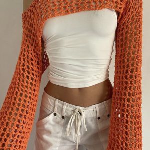 Y2K Crotchet Long Sleeve Cropped Jumper