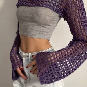 Y2K Crotchet Long Sleeve Cropped Jumper