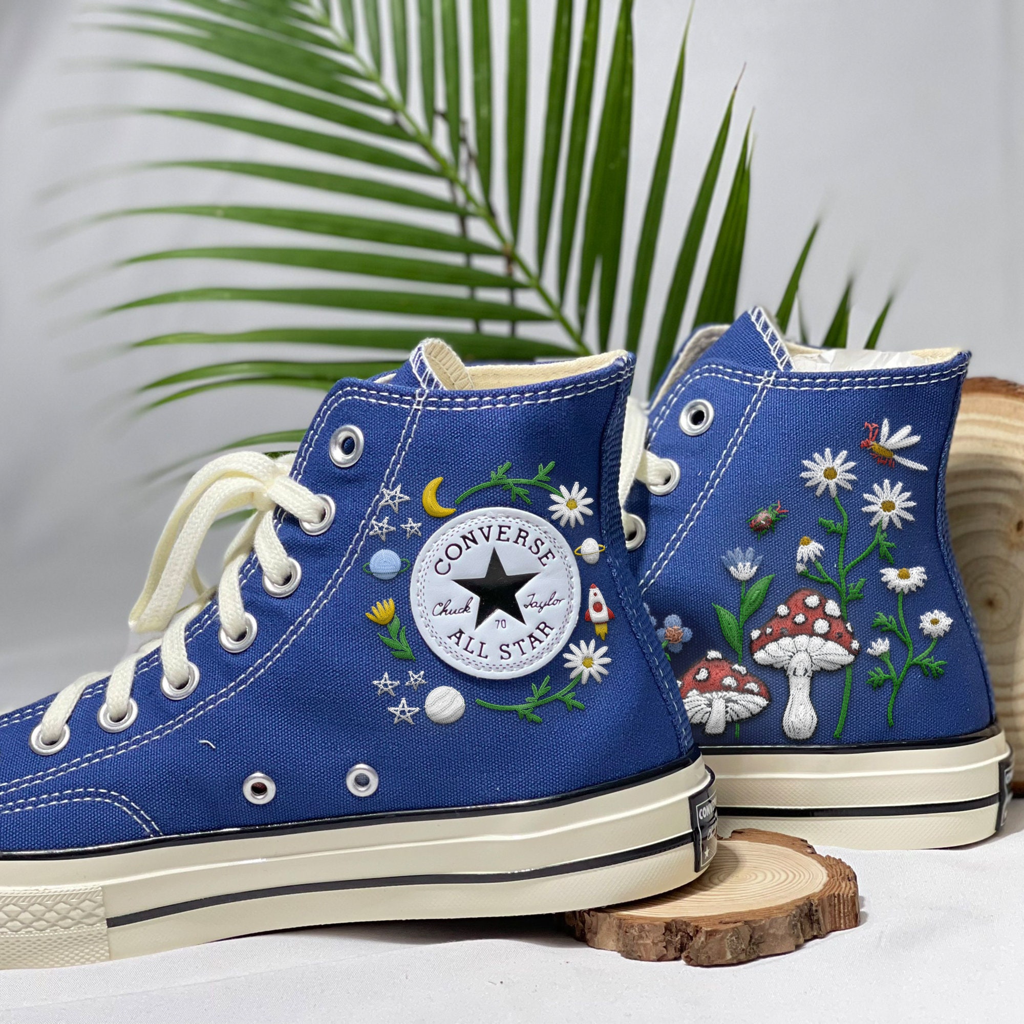 Y2K Custom Embroidered Mushroom and Flower Converse Shoes