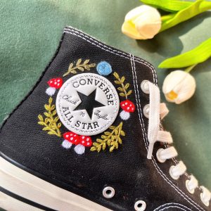 Y2K Custom Embroidered Mushroom Converse High Tops