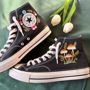 Y2K Custom Embroidered Mushroom Converse High Tops