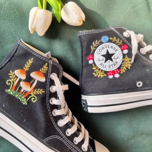 Y2K Custom Embroidered Mushroom Converse High Tops