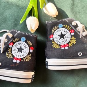 Y2K Custom Embroidered Mushroom Converse High Tops