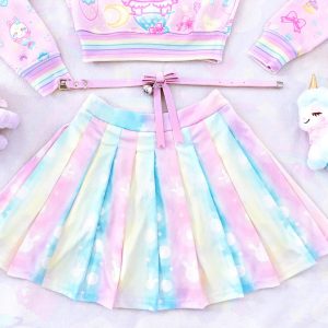 Y2K Cute Bunny Bubbles Pleated Skirt - Yume Kawaii Fairy Kei Harajuku Fashion